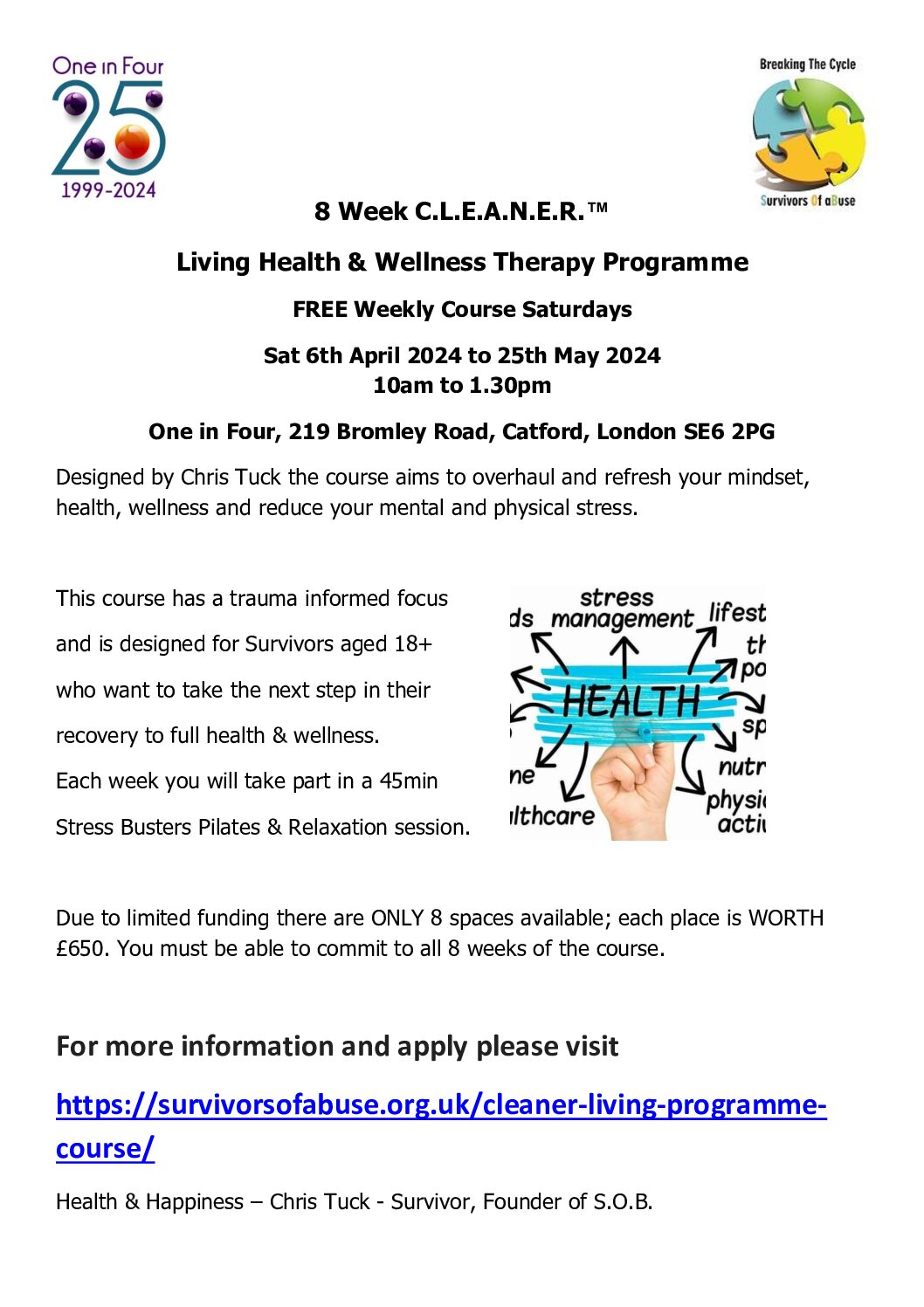 One In Four Poster - 8 Week Course April - May 2024